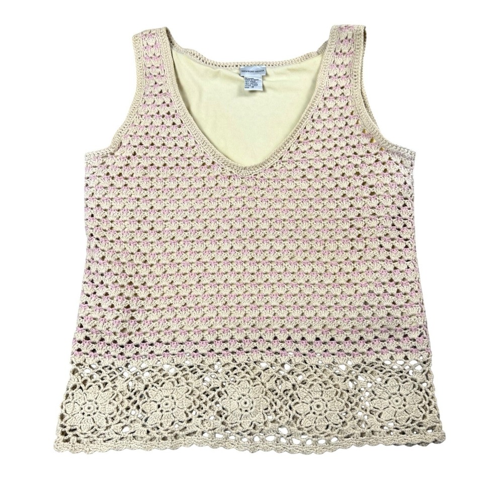 Newport News Crochet Sleeveless Tank Top Women Medium Boho Cottagecore Pastel